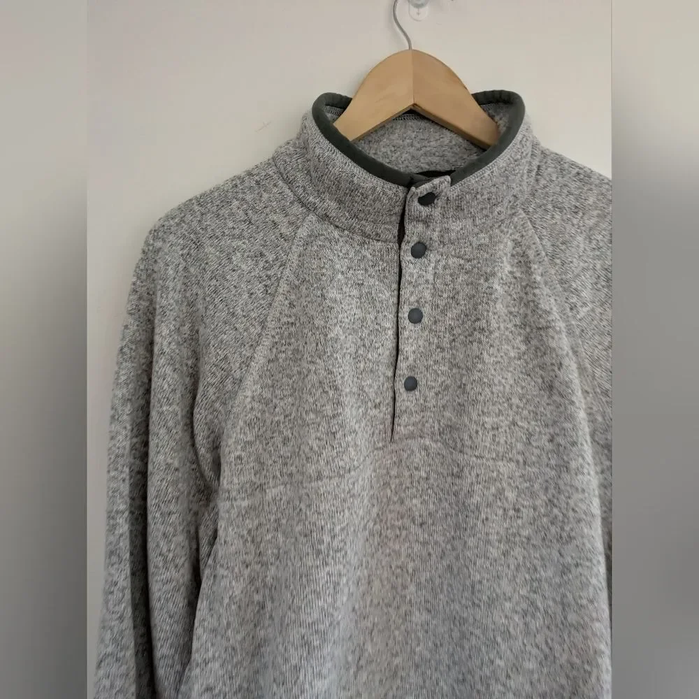 J.Crew Sweater Fleece Button Mock neck Pullover Sweatshirt Light Grey Nordic XL